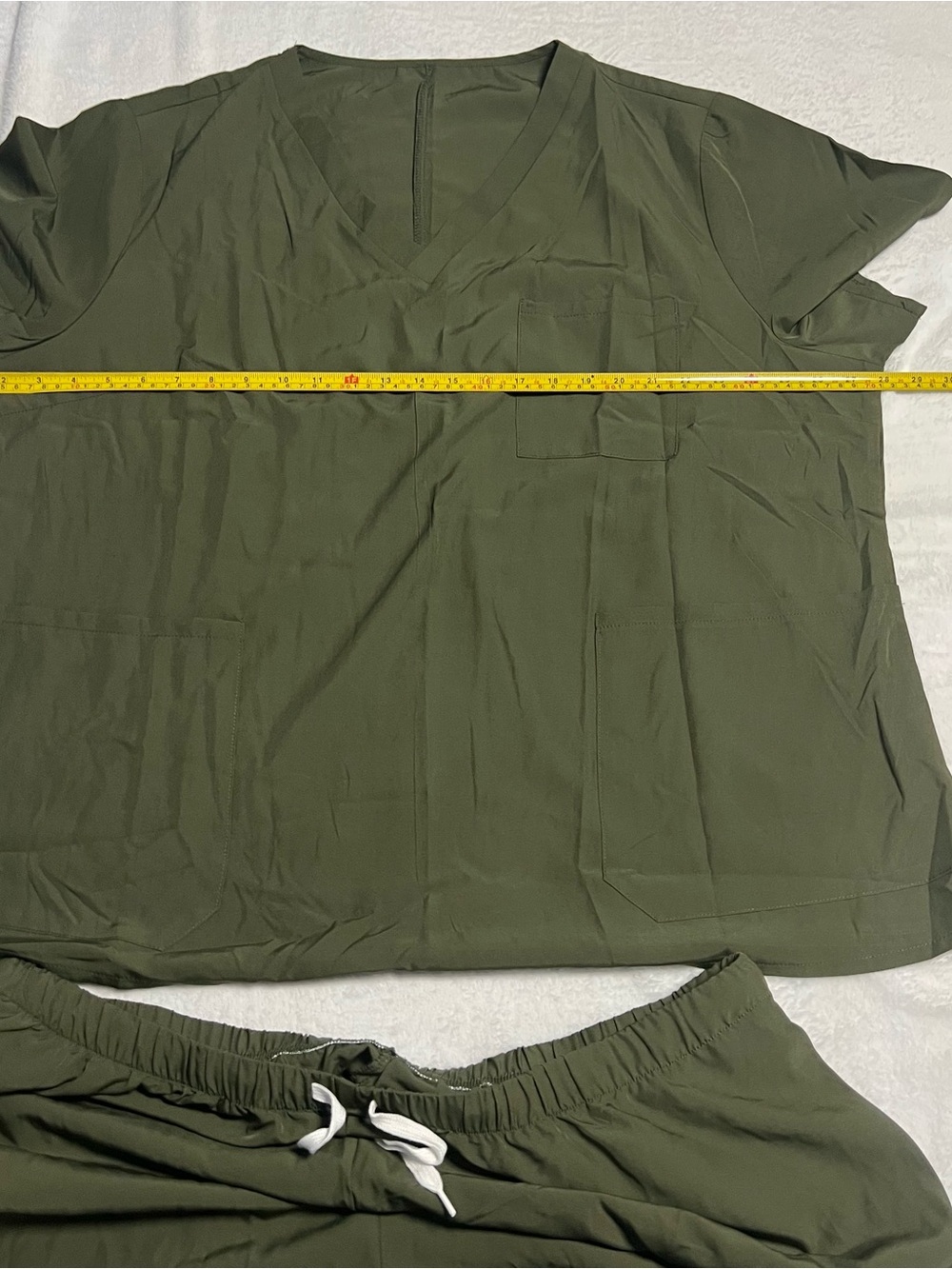 Olive Green Women's V-Neck Scrub Top and Drawstring Pant Set